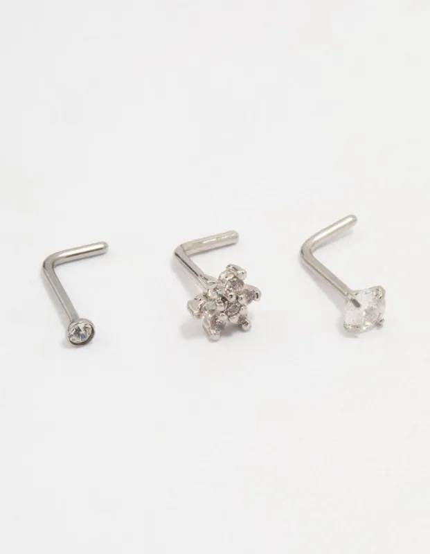 Surgical Steel Flower Nose Stud 3-Pack sold by lovisa