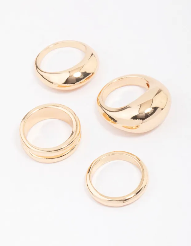 Gold Organic Smooth Ring Pack sold by lovisa