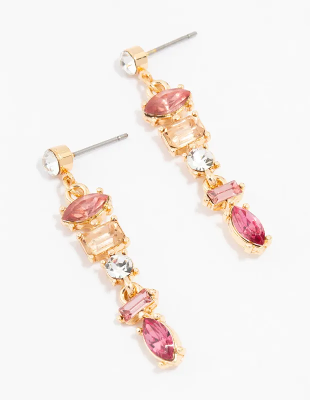 Gold Multi Shaped Stone Drop Earrings sold by lovisa
