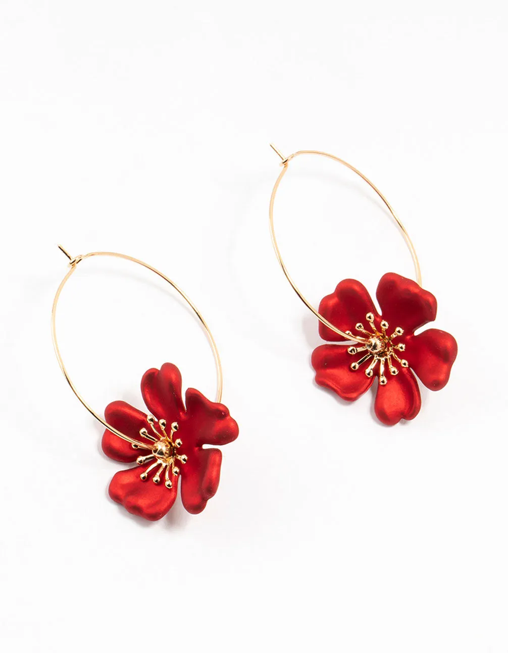 Gold Red Pearlised Stapled Flower Drop Earrings sold by lovisa