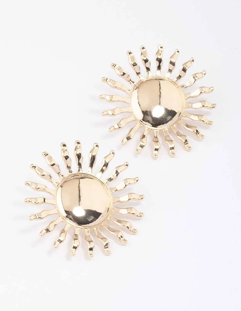 Gold Large Wavy Sun Stud Earrings sold by lovisa