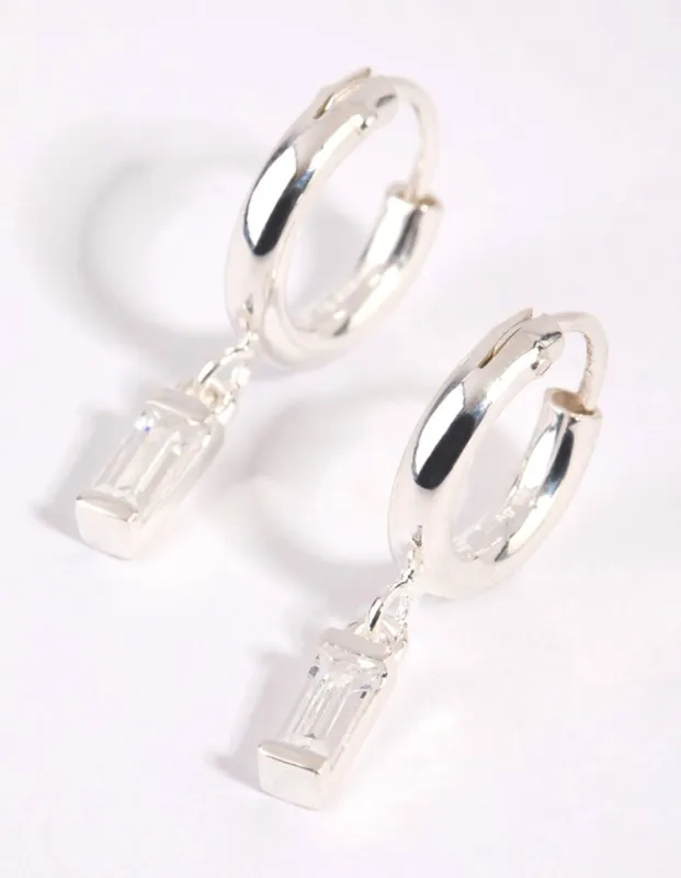 Sterling Silver Baguette Stone Hoop Earrings sold by lovisa