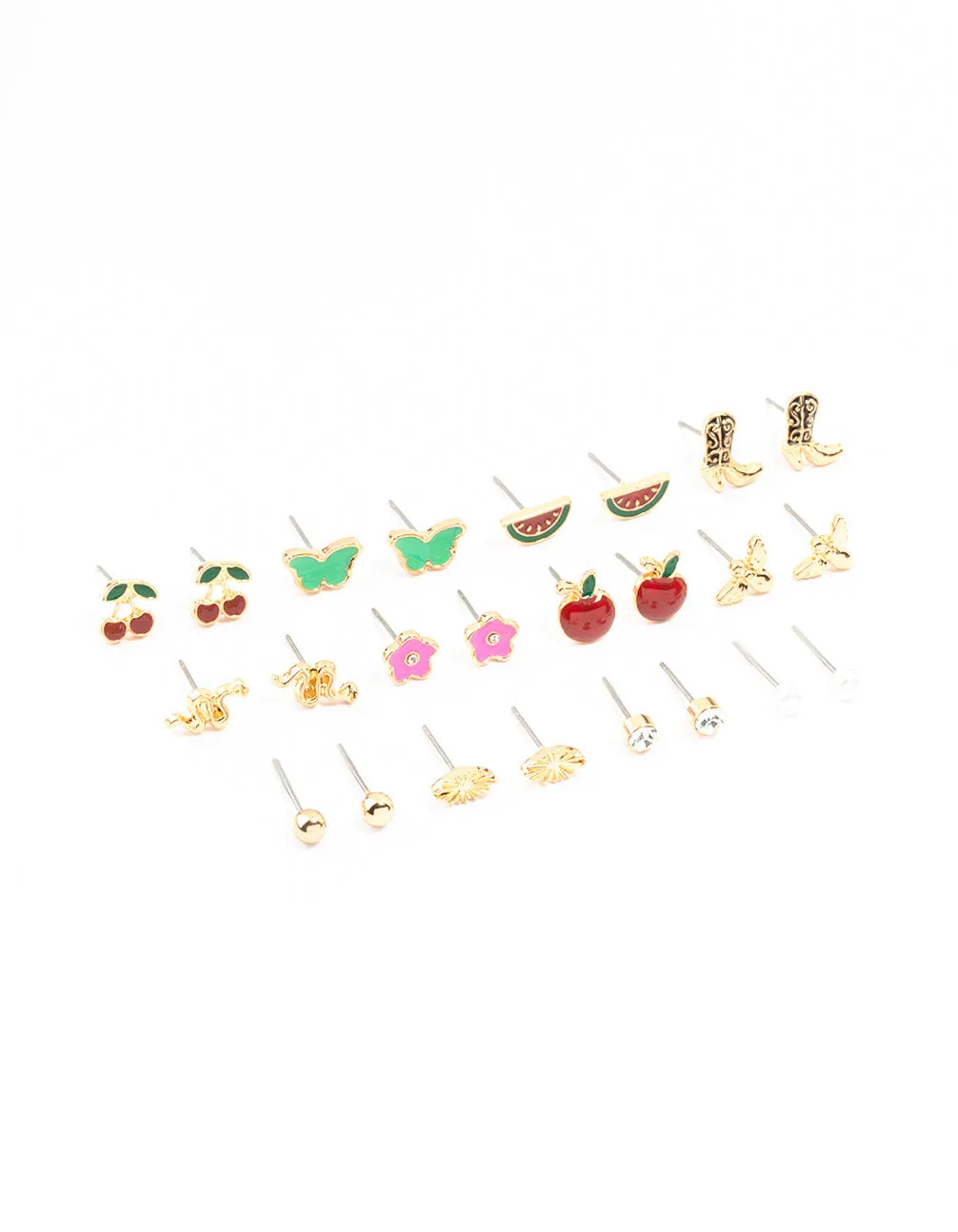 Gold Cherry & Boot Stud Earrings Pack 12-Pack sold by lovisa