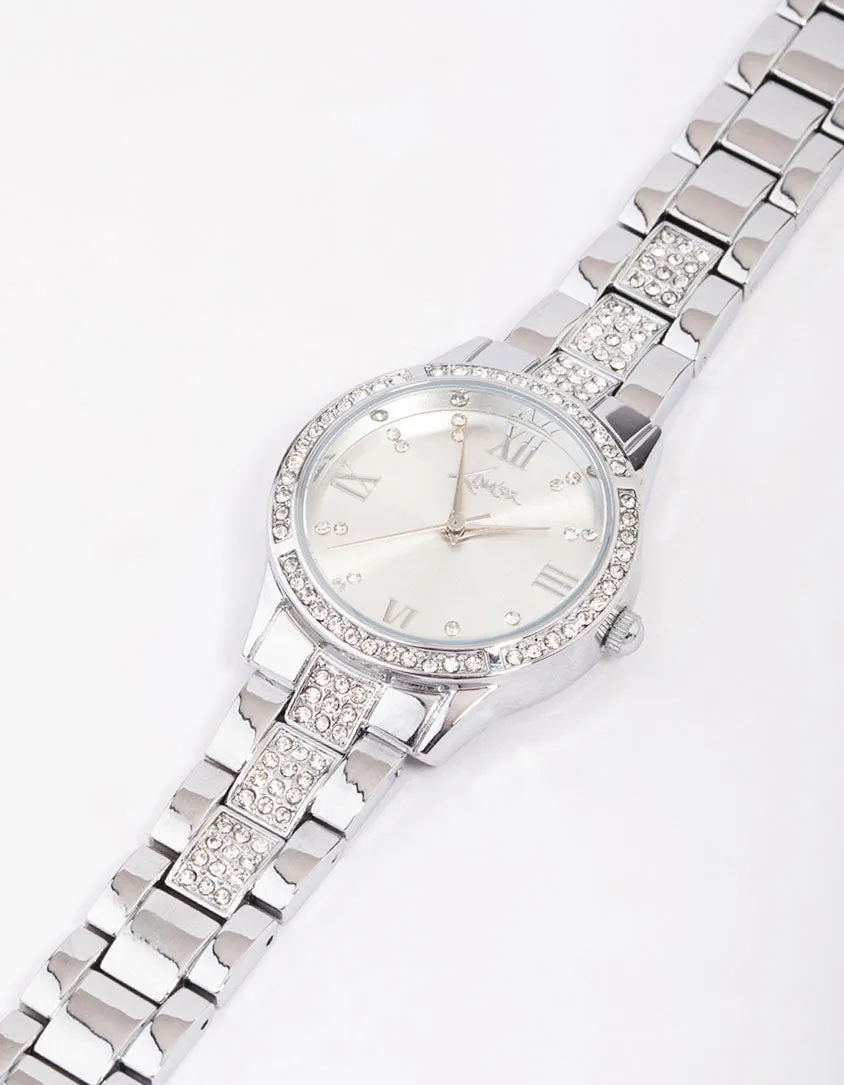 Silver Diamante Detailed Link Watch sold by lovisa