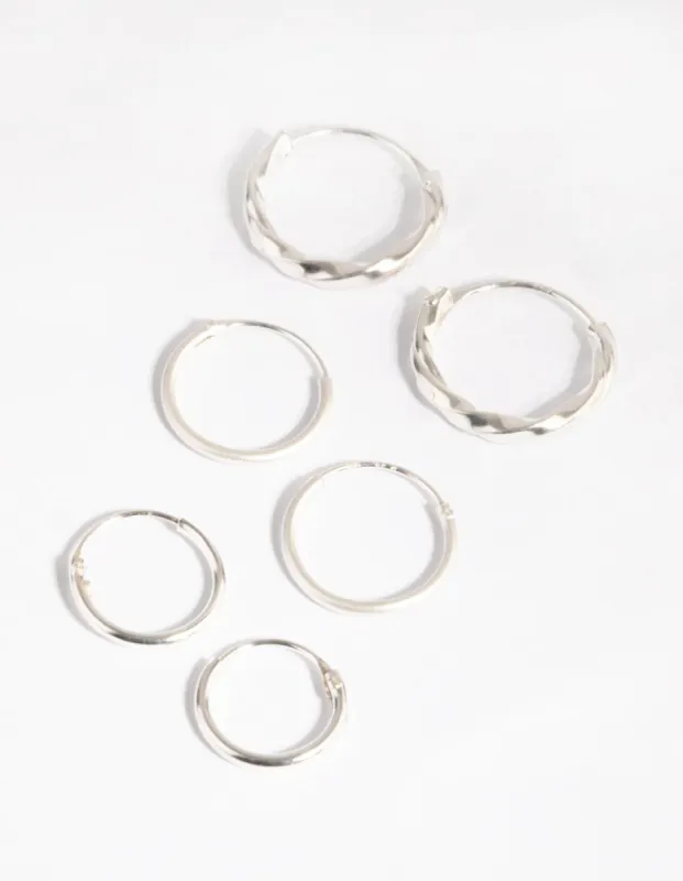 Sterling Silver Plain & Twist Hoop Earring Pack sold by lovisa
