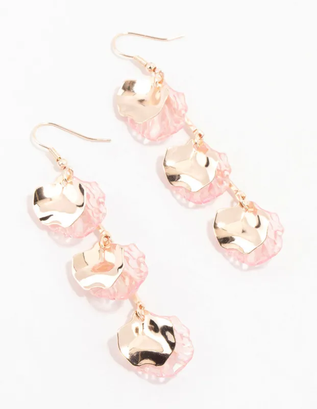 Rose Gold Holographic Petal Bar Drop Earrings sold by lovisa