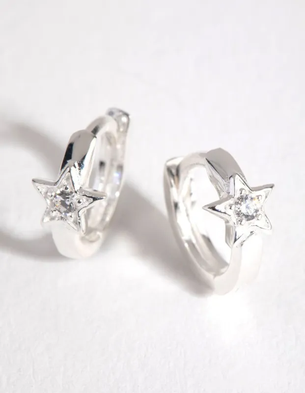Sterling Silver Diamond Cut Star Huggie Earrings sold by lovisa