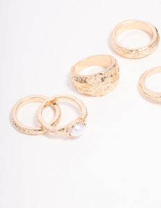 Gold Mixed Stone Ornate Ring 5-Pack sold by lovisa