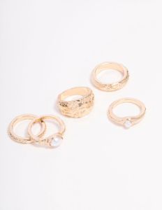 Gold Mixed Stone Ornate Ring 5-Pack sold by lovisa