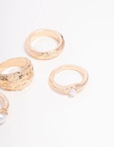 Gold Mixed Stone Ornate Ring 5-Pack sold by lovisa