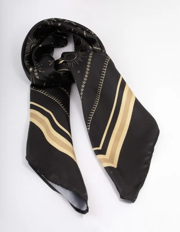 Fabric Black Celestial Print Scarf sold by lovisa