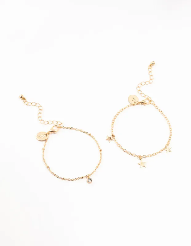 Gold Diamante Star Charm Bracelets 2-Pack sold by lovisa