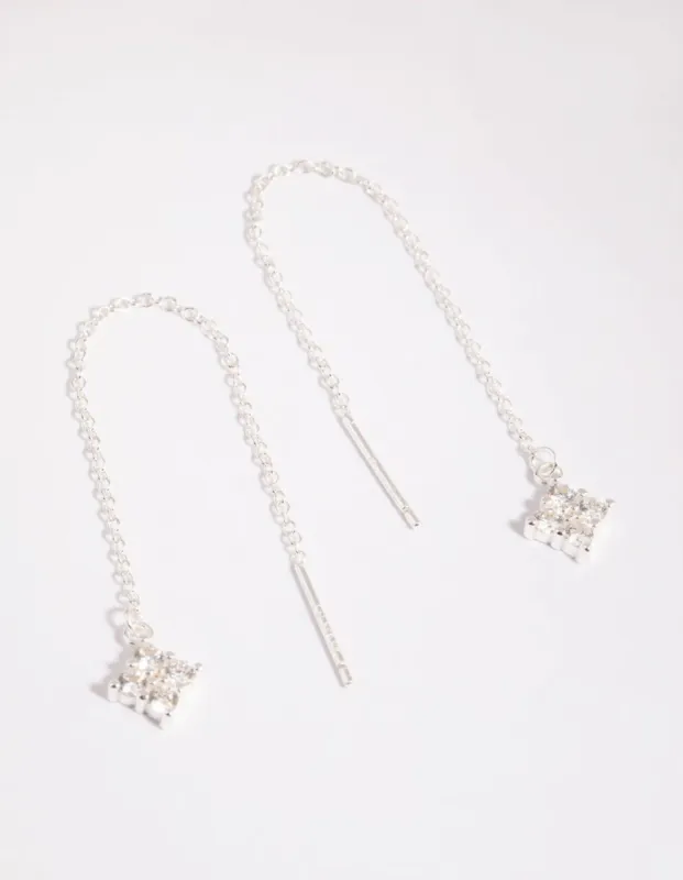 Sterling Silver Pave Chain Drop Earrings sold by lovisa