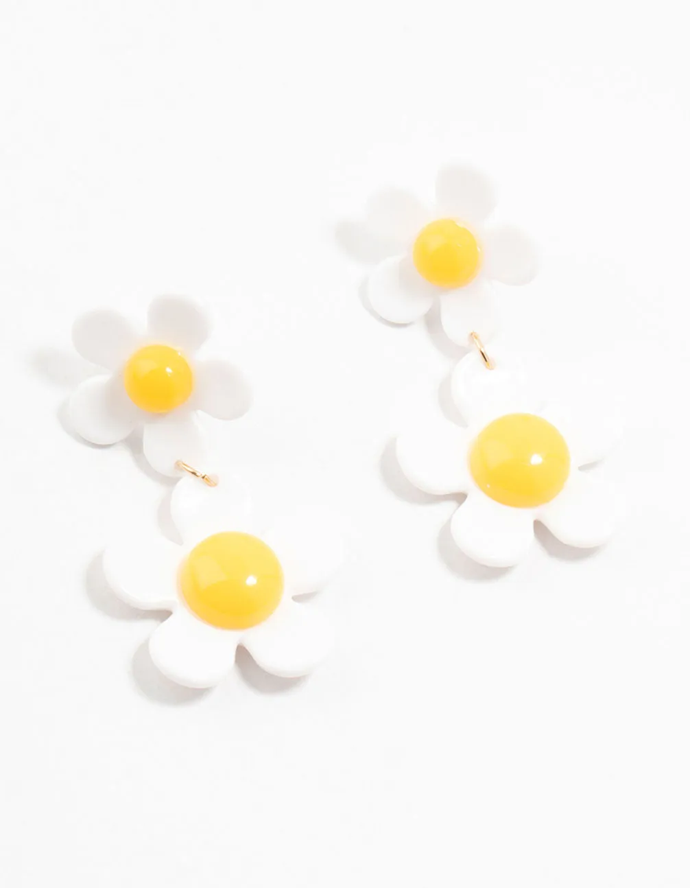 Acrylic White & Yellow Double Daisy Drop Earrings sold by lovisa