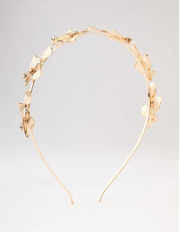 Gold Small Leafy Crystal Headband sold by lovisa