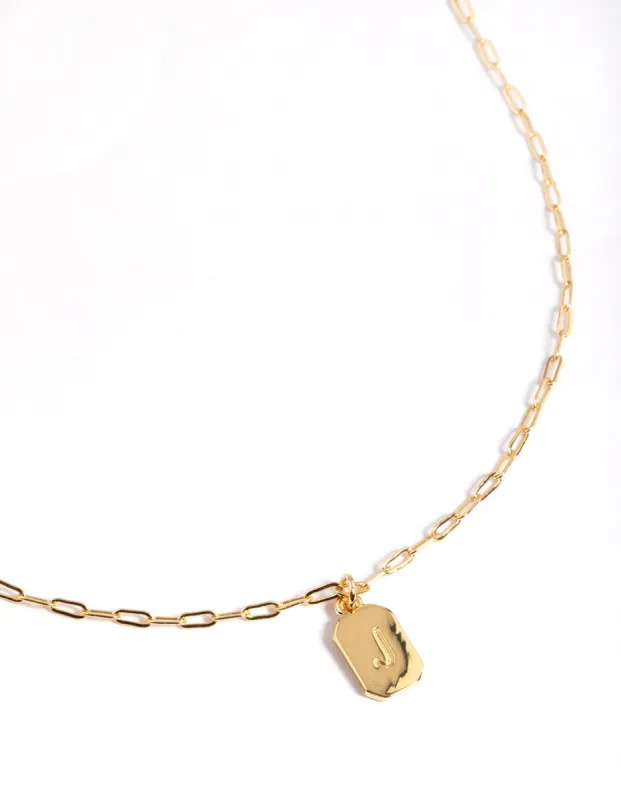 Letter J Gold Plated Rectangle Pendant Initial Necklace sold by lovisa
