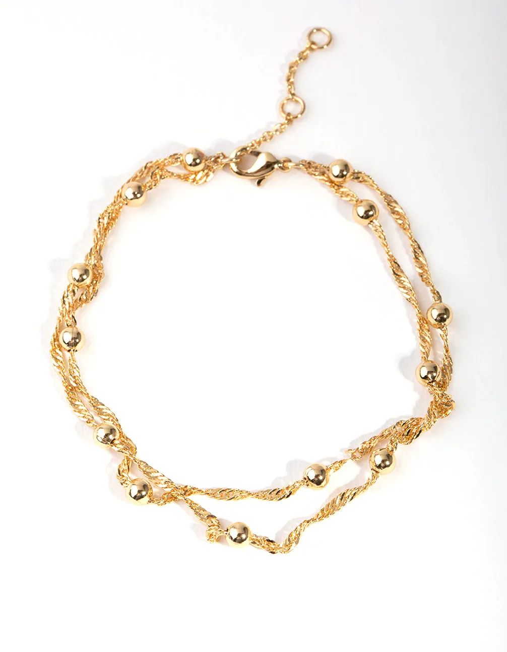 Gold Plated Double Chain & Ball Bracelet sold by lovisa