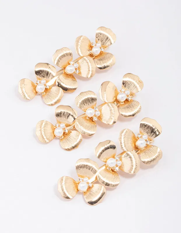 Gold Triple Daisy Hair Clip 3-Pack sold by lovisa