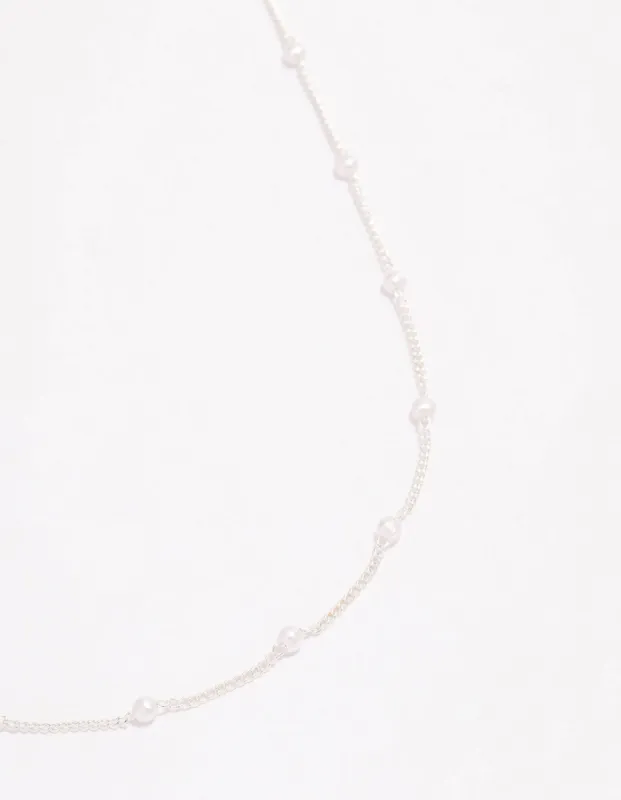 Silver Pearl Station Chain Necklace sold by lovisa