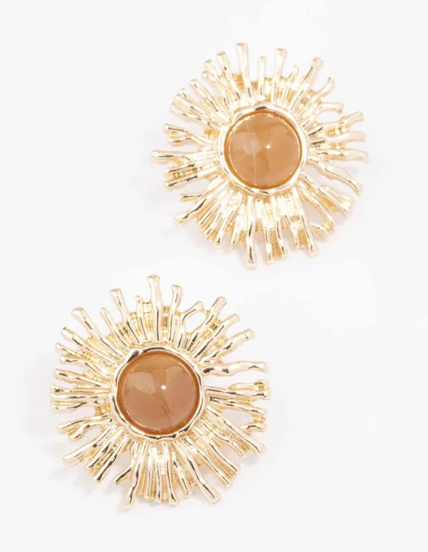 Gold Small Sun Stud Earrings sold by lovisa