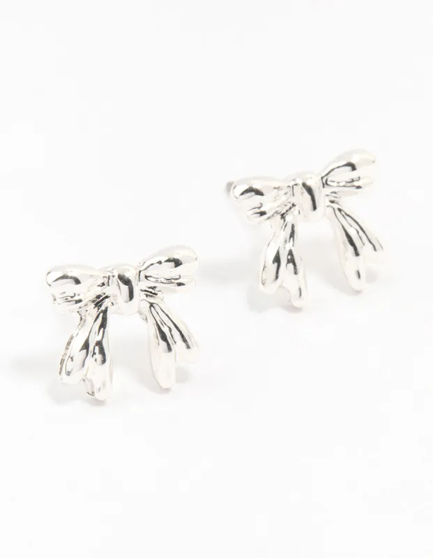 Silver Bow Stud Earrings sold by lovisa