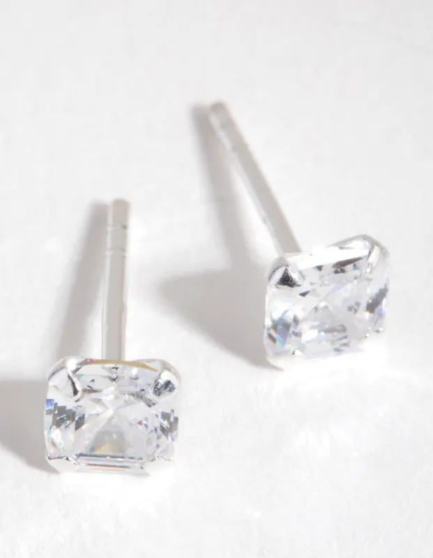 Sterling Silver Cubic Zirconia 3/4 Carat Asscher Stud Earrings sold by lovisa
