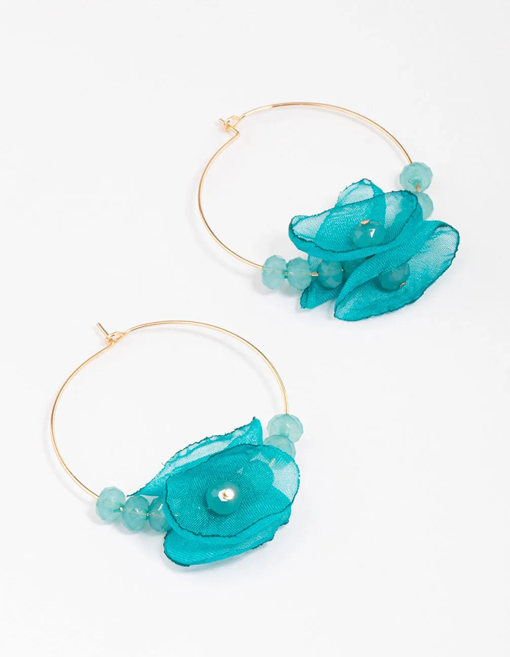 Gold & Blue Flower Beaded Hoop Earrings sold by lovisa