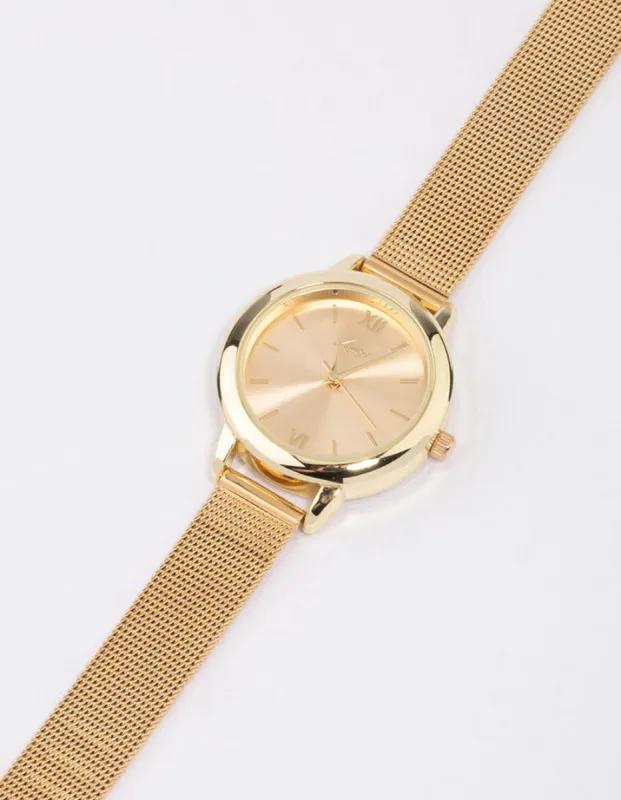Gold Small Simple Mesh Watch sold by lovisa