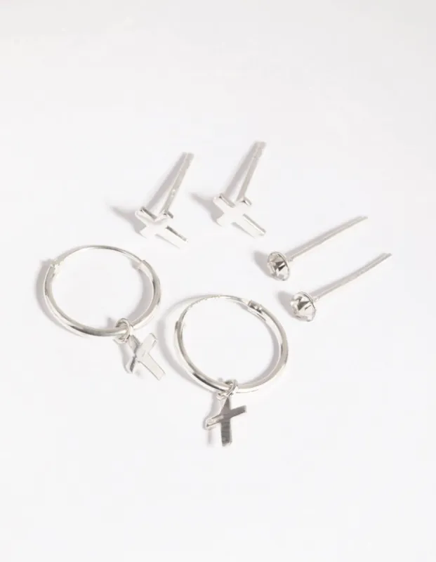 Sterling Silver Cross Stud & Hoop Earring Pack sold by lovisa