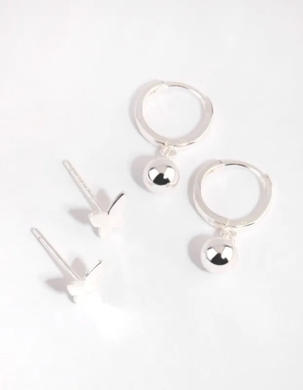 Sterling Silver Butterfly Stud & Hoop Earring Set sold by lovisa