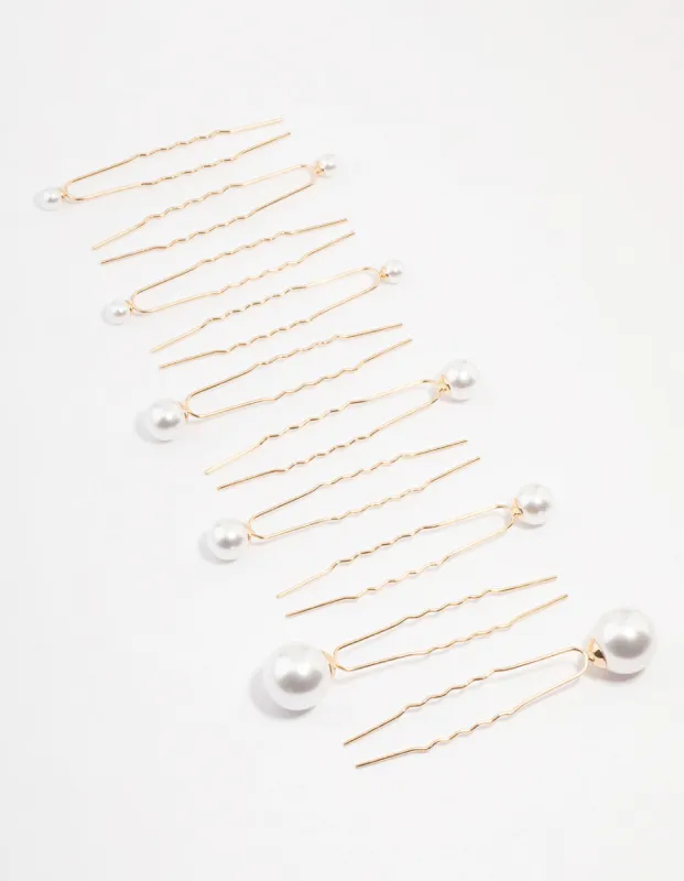 Gold Mixed Pearl Hair Pin Pack sold by lovisa