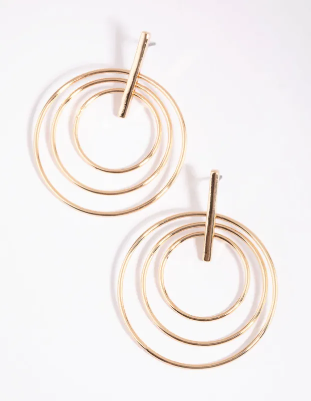 Gold Bar & Triple Circle Earrings sold by lovisa
