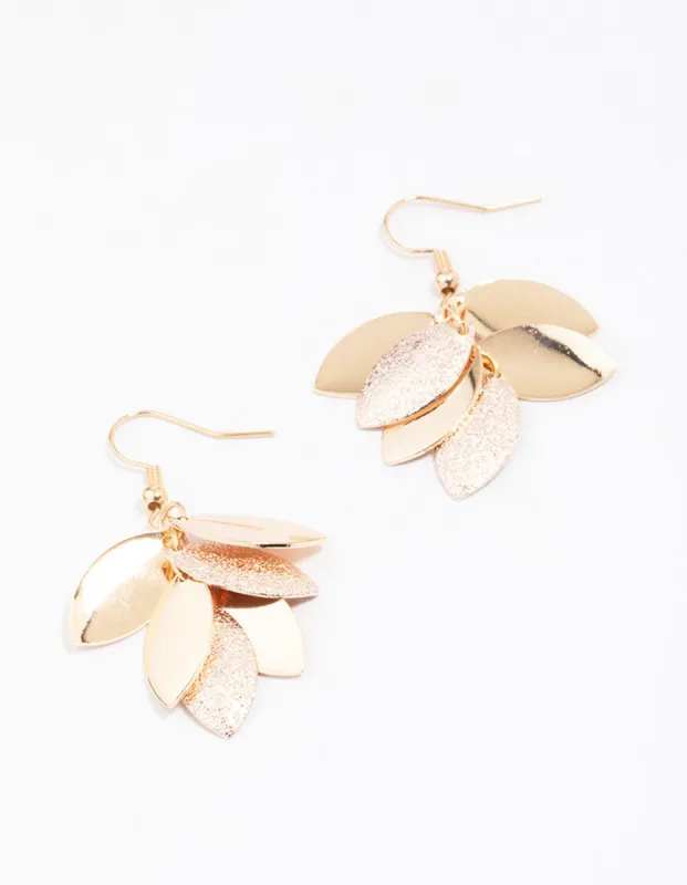 Gold Textured Leaf Drop Earrings sold by lovisa
