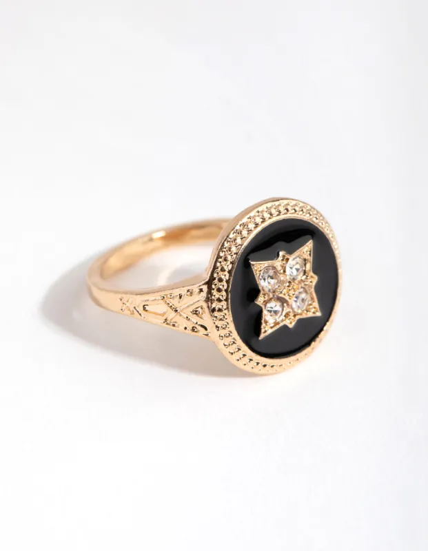 Gold Black & Stone Signet Ring sold by lovisa