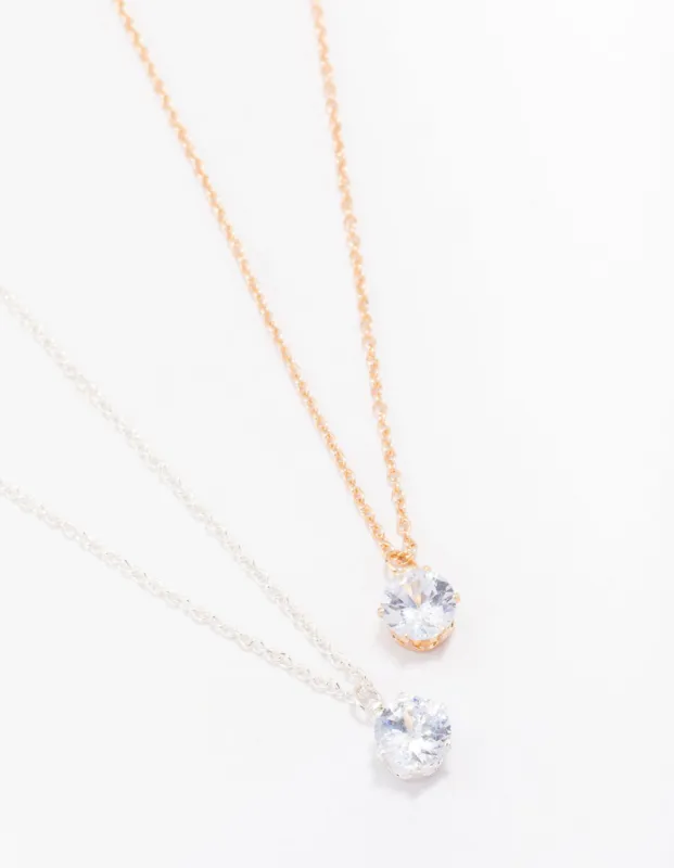 Gold & Silver Solitaire Crystal Necklace Pack sold by lovisa