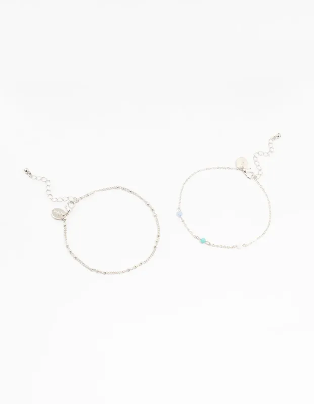 Silver Station Facet Beaded Anklets 2-Pack sold by lovisa