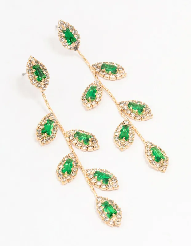 Gold Green Diamante Leaf Drop Earrings sold by lovisa
