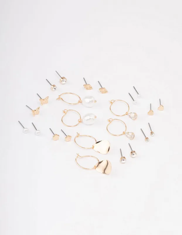 Gold Diamante Leaf Earring 12-Pack sold by lovisa