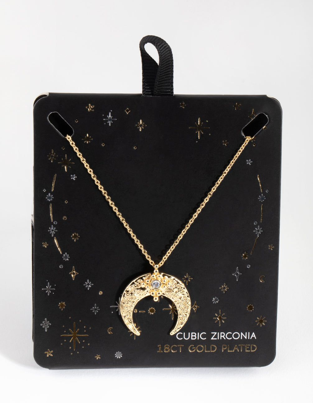 18ct Gold Plated Cubic Zirconia Textured Crescent Moon Necklace sold by lovisa product image thumbnail 3