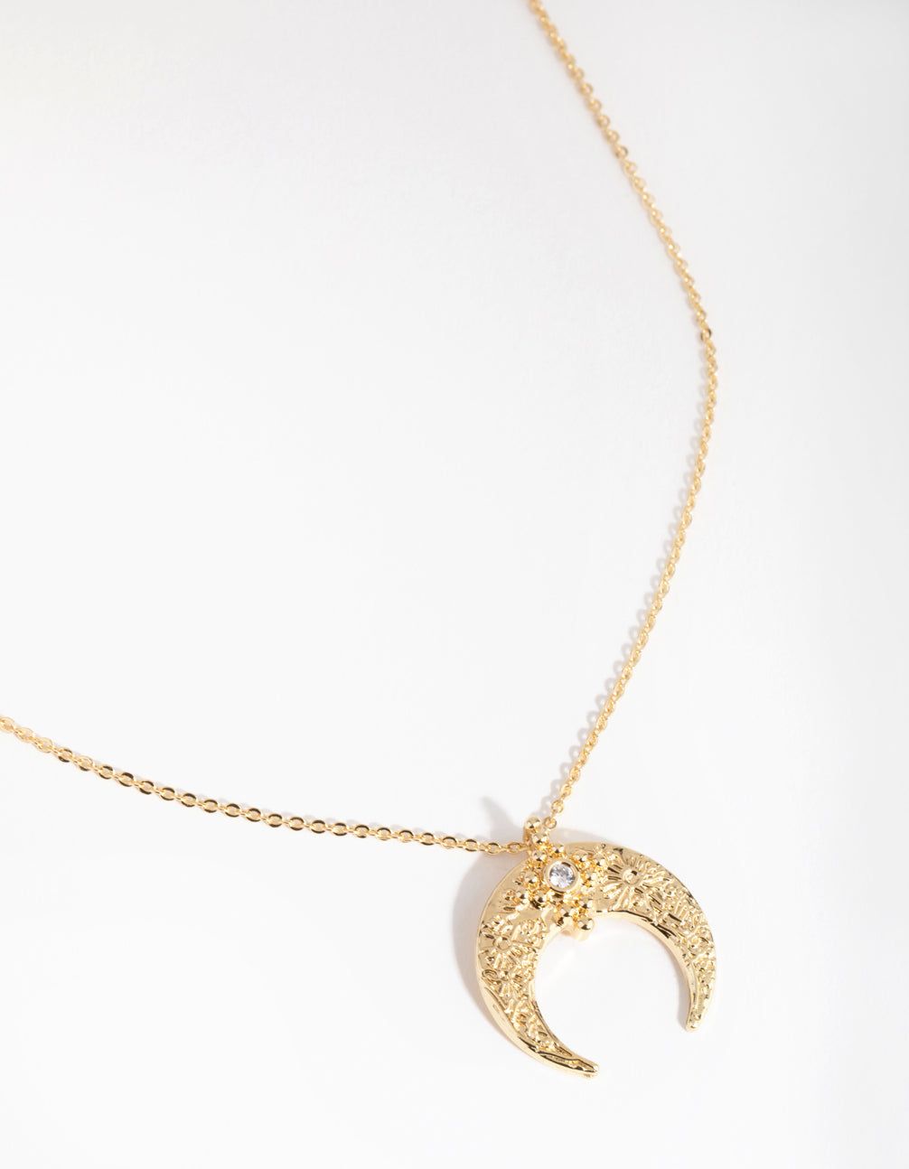 18ct Gold Plated Cubic Zirconia Textured Crescent Moon Necklace sold by lovisa