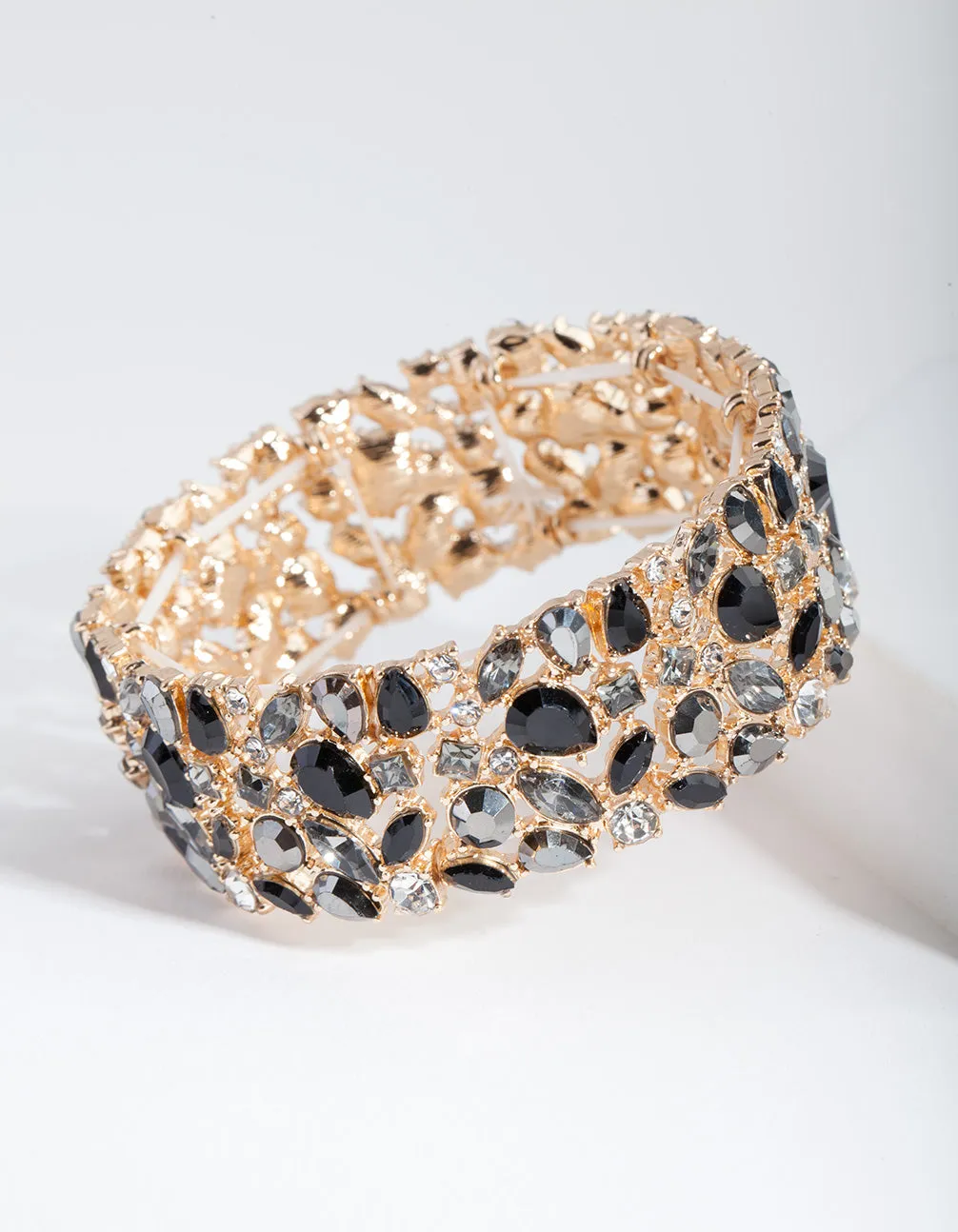 Black & Gold Stone Cluster Stretch Bangle sold by lovisa