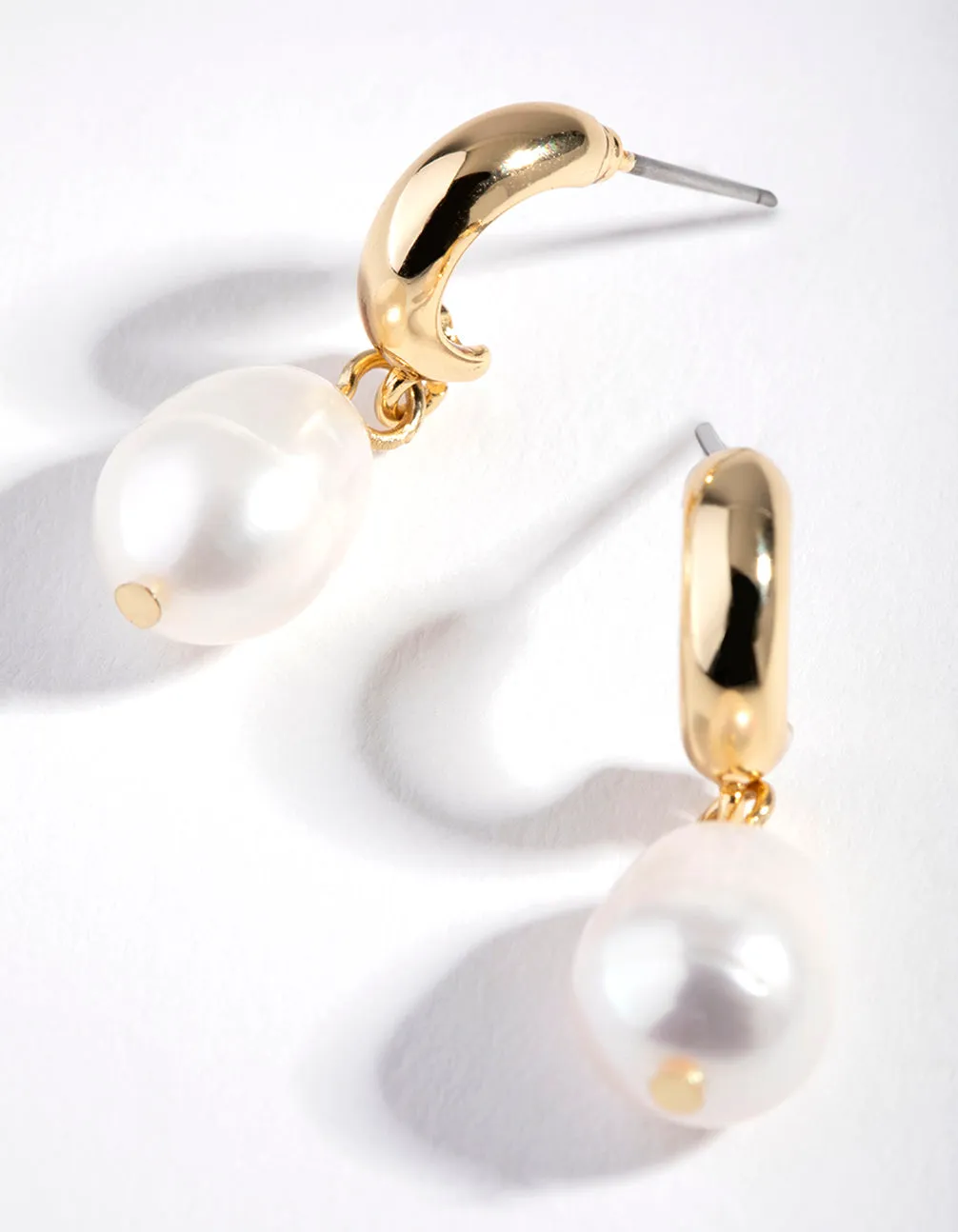 Gold Freshwater Pearl Huggie Hoop Earrings sold by lovisa