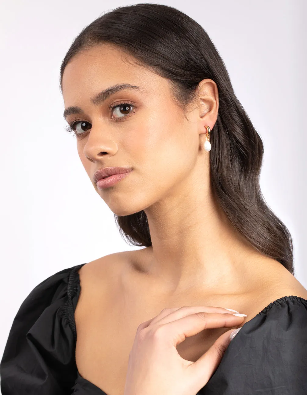 Gold Freshwater Pearl Huggie Hoop Earrings sold by lovisa product image thumbnail 5