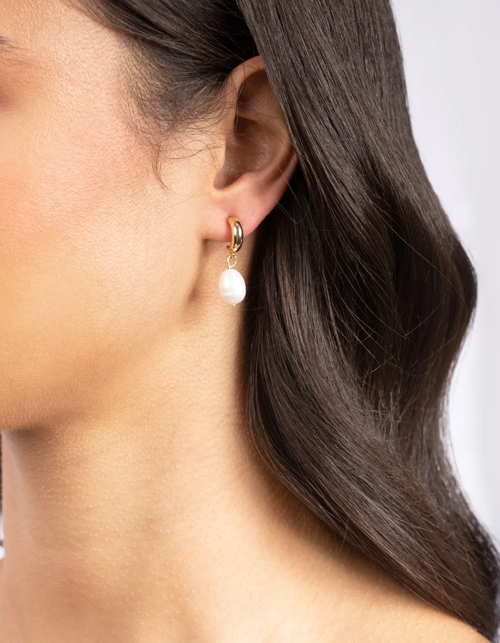 Gold Freshwater Pearl Huggie Hoop Earrings sold by lovisa product image thumbnail 2