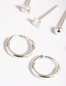 Sterling Silver Diamante Stud & Hoop Earring Pack sold by lovisa