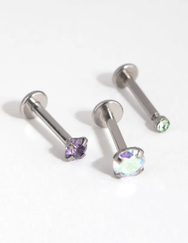 Rhodium Surgical Steel Graduated Cubic Zirconia Flat Backs sold by lovisa