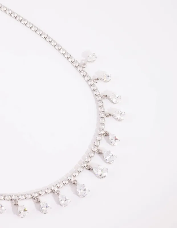 Rhodium Cubic Zirconia Droplets Necklace sold by lovisa