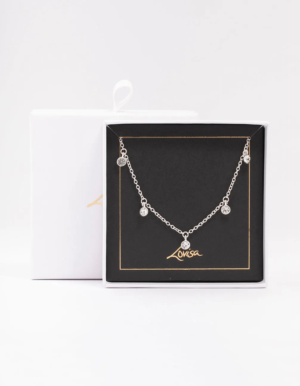 Silver Bezel Diamante Droplet Necklace sold by lovisa product image thumbnail 4