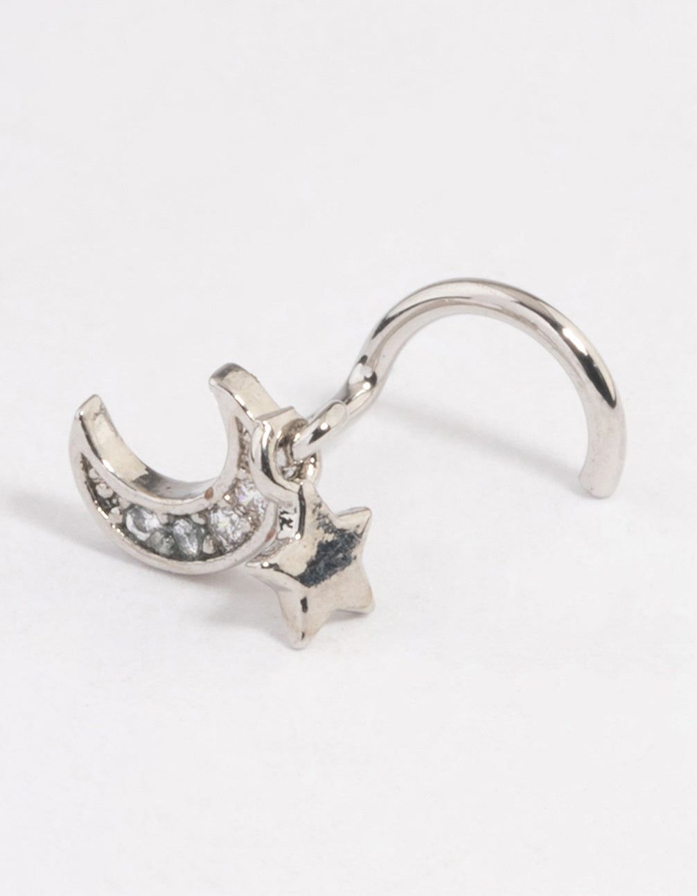 Rhodium Surgical Steel Moon Charm Nose Stud sold by lovisa