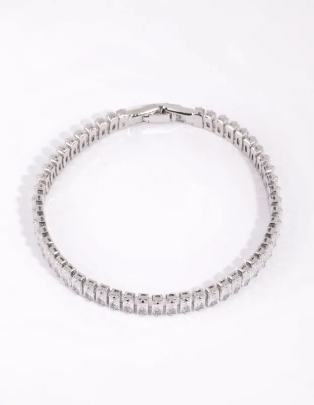 Rhodium Cubic Zirconia Baguette Tennis Bracelet sold by lovisa